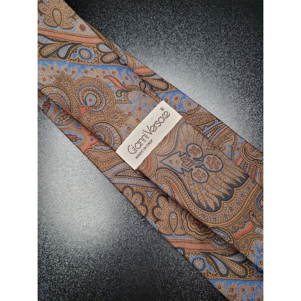 Gianni Versace Men's Necktie Brown Blue Paisley 100% Silk Excellent